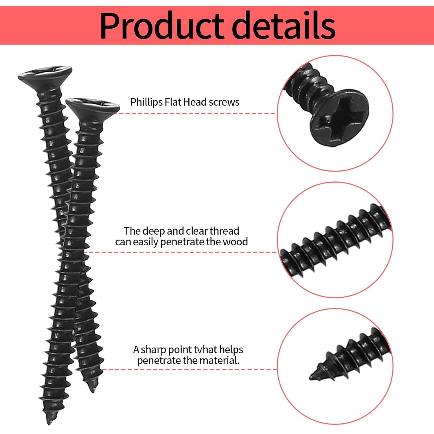 430 Pcs M3 Black Wood Screws Assortment Fasteners Kit, Cross Drive Head Countersunk Head Self-Tapping Screws, Assorted Flat Head Round Head Screws with 20 Pcs Plastic Wall Screw Anchors - Image 4